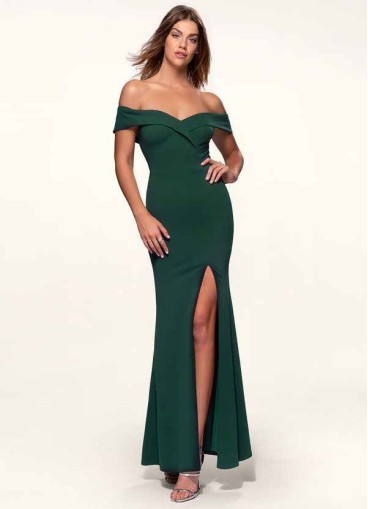 Blush Mark My Valentine Dark Emerald Stretch Crepe Maxi Dress