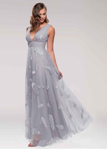 Blush Mark Lost In Paradise Grey Embroidery Tulle Maxi Dress Blush Mark Lost In Paradise Grey Embroidery Tulle Maxi Dress