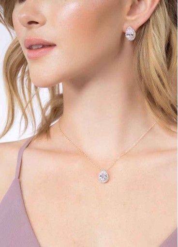 Haloed Pear Cubic Zirconia Pendant Necklace
