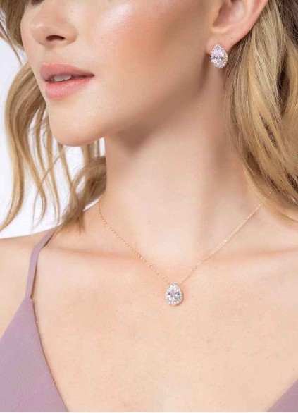 Haloed Pear Cubic Zirconia Pendant Necklace Haloed Pear Cubic Zirconia Pendant Necklace