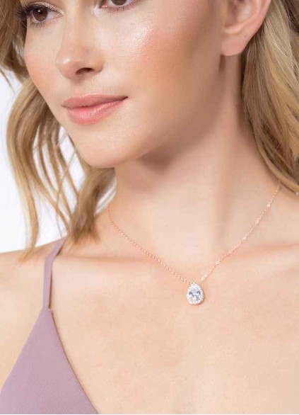 Haloed Pear Cubic Zirconia Pendant Necklace Haloed Pear Cubic Zirconia Pendant Necklace