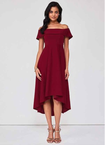 Blush Mark Off The Shoulder Stretch Crepe High Low Dress