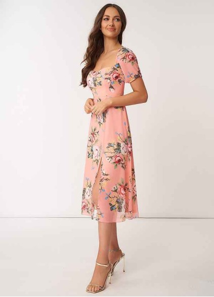 AZ Occasions Flower Meadow Floral Print Chiffon Midi Dress AZ Occasions Flower Meadow Floral Print Chiffon Midi Dress