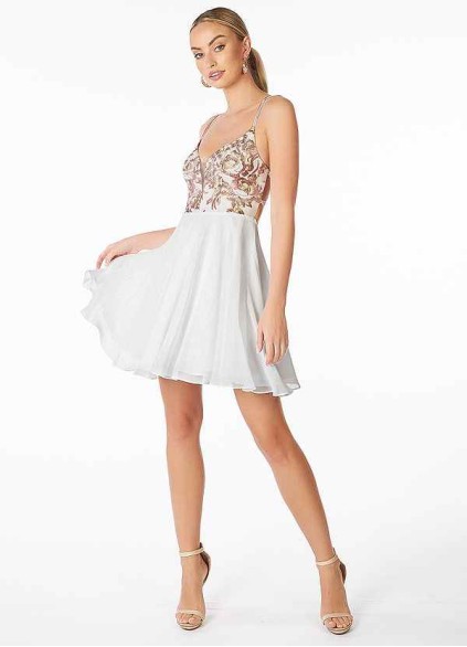 AZ Occasions Mini Embroidered Lace and Chiffon Skirt Dress AZ Occasions Mini Embroidered Lace and Chiffon Skirt Dress