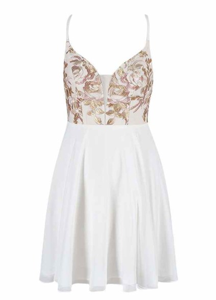 AZ Occasions Mini Embroidered Lace and Chiffon Skirt Dress AZ Occasions Mini Embroidered Lace and Chiffon Skirt Dress