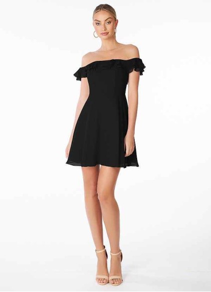 AZ Occasions Mini Chiffon Dress with Off the Shoulder Sleeves AZ Occasions Mini Chiffon Dress with Off the Shoulder Sleeves