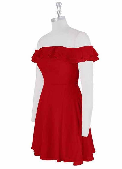 AZ Occasions Mini Chiffon Dress with Off the Shoulder Sleeves AZ Occasions Mini Chiffon Dress with Off the Shoulder Sleeves