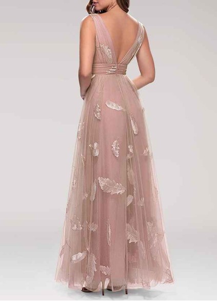 AZ Occasions Lost In Paradise Blush Embroidery Tulle Maxi Dress AZ Occasions Lost In Paradise Blush Embroidery Tulle Maxi Dress