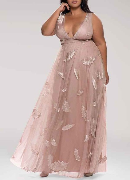 AZ Occasions Lost In Paradise Blush Embroidery Tulle Maxi Dress AZ Occasions Lost In Paradise Blush Embroidery Tulle Maxi Dress