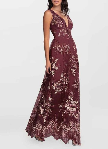 AZ Occasions Romantic Adventure Cabernet Embroidery Tulle Maxi Dress AZ Occasions Romantic Adventure Cabernet Embroidery Tulle Maxi Dress