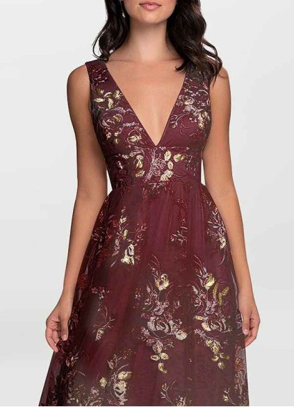 AZ Occasions Romantic Adventure Cabernet Embroidery Tulle Maxi Dress AZ Occasions Romantic Adventure Cabernet Embroidery Tulle Maxi Dress