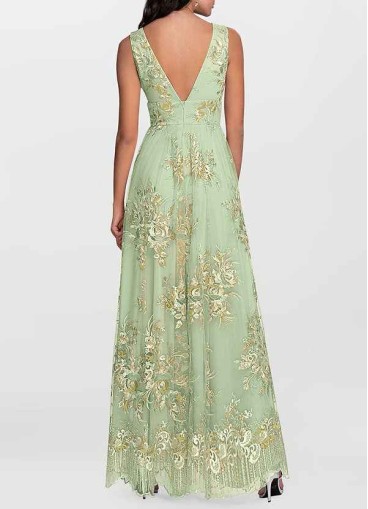 AZ Occasions Romantic Adventure Dusty Sage Embroidery Tulle Maxi Dress