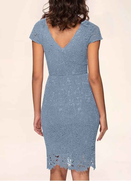 AZ Occasions Heavenly Kiss Dusty Blue Lace Bodycon Short Dress AZ Occasions Heavenly Kiss Dusty Blue Lace Bodycon Short Dress