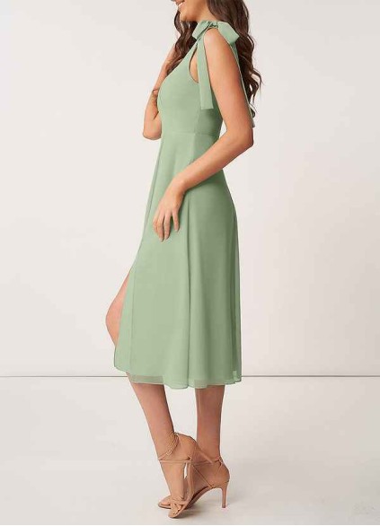 AZ Occasions Bow Tie Chiffon Midi Dress With Slit AZ Occasions Bow Tie Chiffon Midi Dress With Slit