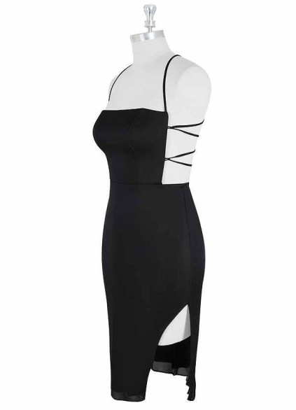 AZ Occasions Spaghetti Straps Midi Mesh Dress with Slit AZ Occasions Spaghetti Straps Midi Mesh Dress with Slit