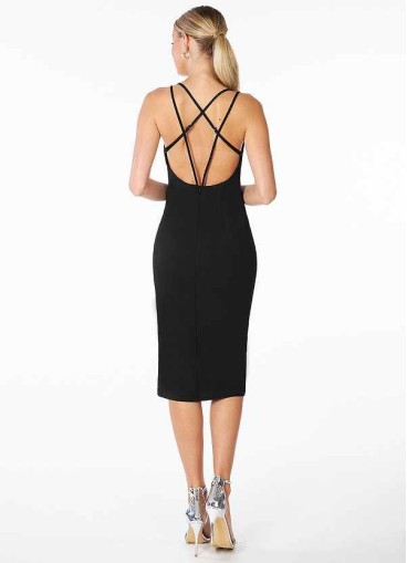AZ Occasions Stretch Crepe Midi Spaghetti Strap Dress with Slit