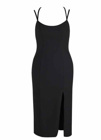 AZ Occasions Stretch Crepe Midi Spaghetti Strap Dress with Slit AZ Occasions Stretch Crepe Midi Spaghetti Strap Dress with Slit