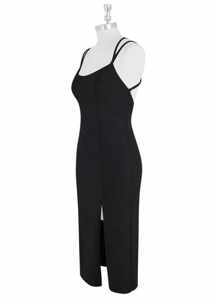 AZ Occasions Stretch Crepe Midi Spaghetti Strap Dress with Slit AZ Occasions Stretch Crepe Midi Spaghetti Strap Dress with Slit