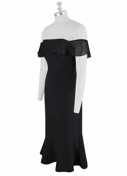 AZ Occasions Off the Shoulder Stretch Crepe Fit and Flare Midi Dress AZ Occasions Off the Shoulder Stretch Crepe Fit and Flare Midi Dress
