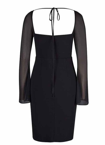 AZ Occasions Mini Stretch Crepe Dress with Mesh Sleeves and Tie Back