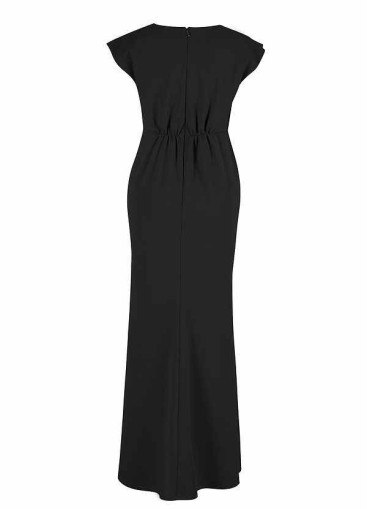 AZ Occasions Maxi Crepe Dress with V Neckline and Cap Sleeves