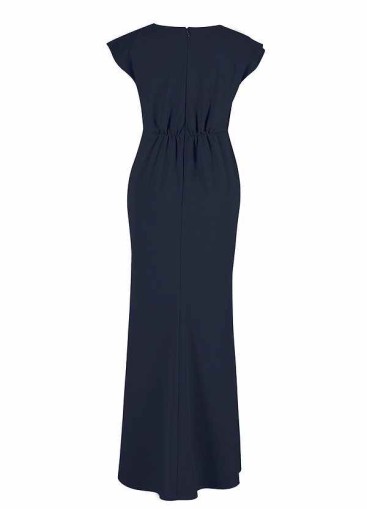 AZ Occasions Maxi Crepe Dress with V Neckline and Cap Sleeves