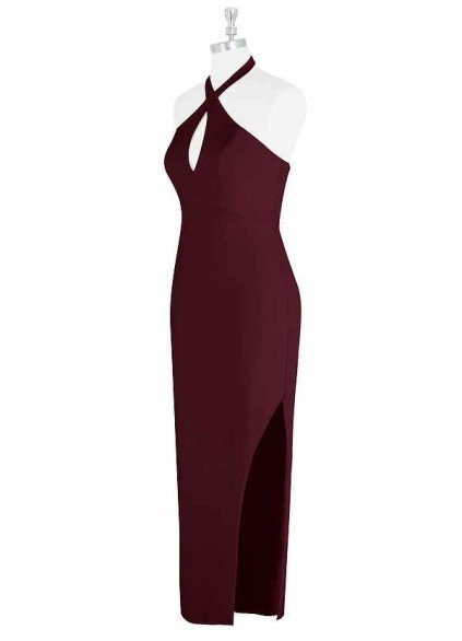AZ Occasions Stretch Crepe Dress with Keyhole Halter Neckline AZ Occasions Stretch Crepe Dress with Keyhole Halter Neckline