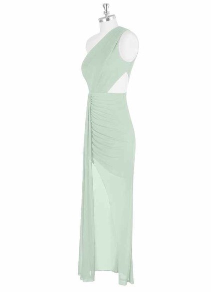 AZ Occasions Mesh One Shoulder Side Cutout Draped Dress AZ Occasions Mesh One Shoulder Side Cutout Draped Dress
