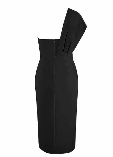 AZ Occasions Draped One Shoulder Midi Dress with Waist Tie