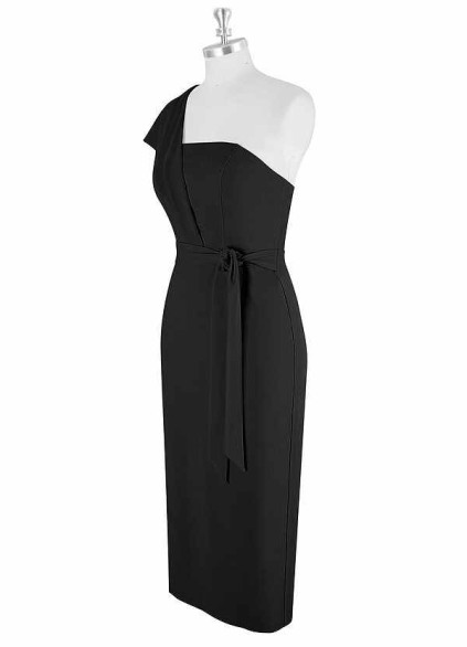 AZ Occasions Draped One Shoulder Midi Dress with Waist Tie AZ Occasions Draped One Shoulder Midi Dress with Waist Tie