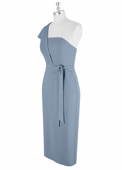 AZ Occasions Draped One Shoulder Midi Dress with Waist Tie AZ Occasions Draped One Shoulder Midi Dress with Waist Tie