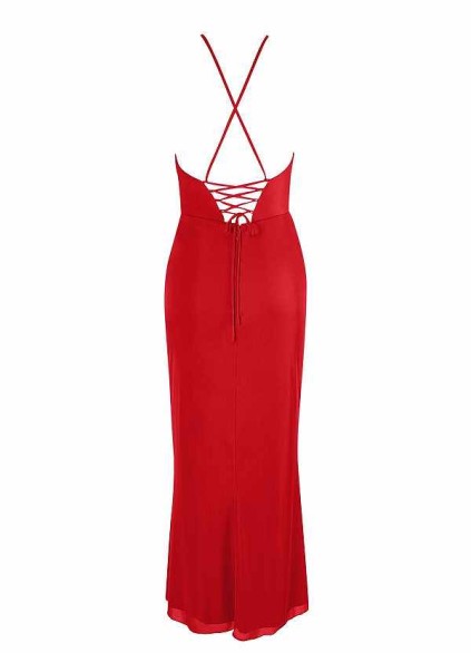 AZ Occasions Midi Mesh Halter Dress with Lace Up Back AZ Occasions Midi Mesh Halter Dress with Lace Up Back