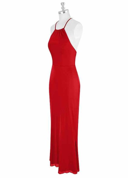 AZ Occasions Midi Mesh Halter Dress with Lace Up Back AZ Occasions Midi Mesh Halter Dress with Lace Up Back