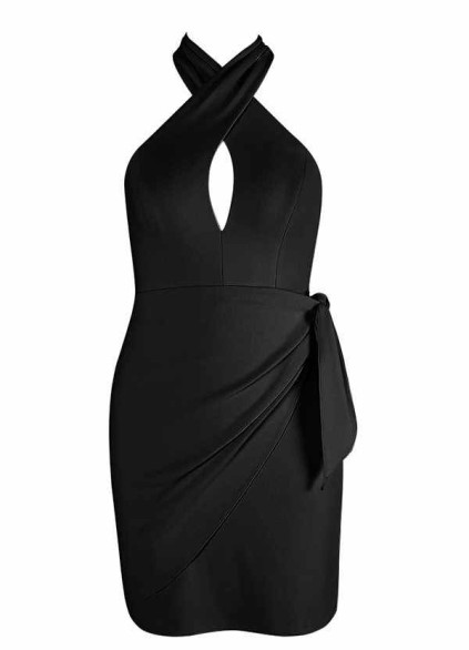 AZ Occasions Halter Stretch Crepe Dress with Mini Wrap Skirt AZ Occasions Halter Stretch Crepe Dress with Mini Wrap Skirt