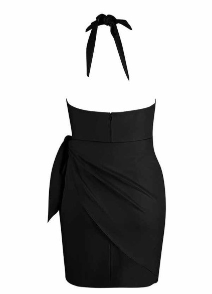 AZ Occasions Halter Stretch Crepe Dress with Mini Wrap Skirt AZ Occasions Halter Stretch Crepe Dress with Mini Wrap Skirt