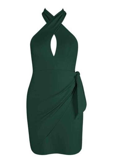 AZ Occasions Halter Stretch Crepe Dress with Mini Wrap Skirt
